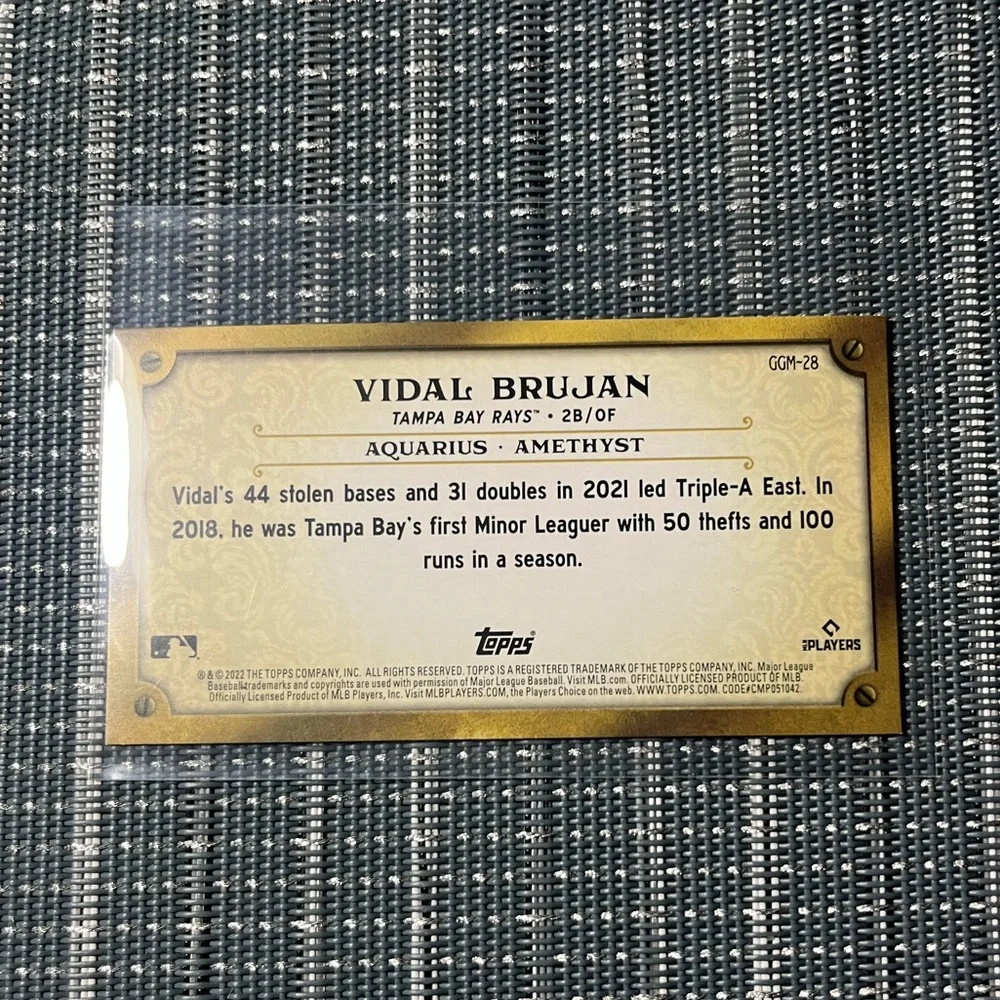 🌸 Vidal Brujan Tampa Bay Rays, 2022 Topps GQ Gems Rookie Card, Card # GGM-1
